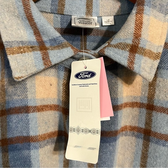 Ford Plaid Thick Front Pockets Shacket Button Up Shirt Jacket Back Graphic L NWT - Picture 6 of 10
